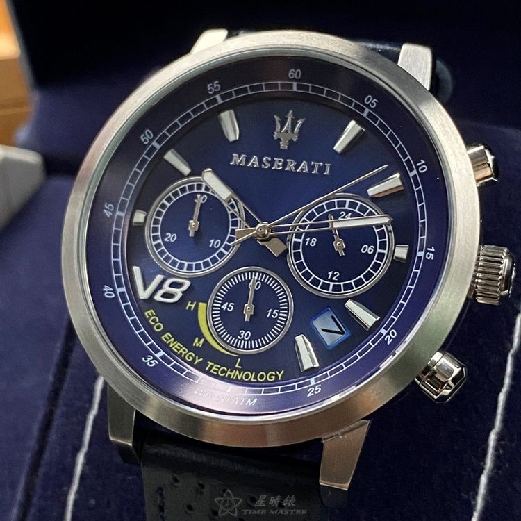 MASERATI手錶,編號R8871134002,44mm銀錶殼,寶藍錶帶款◉20A004